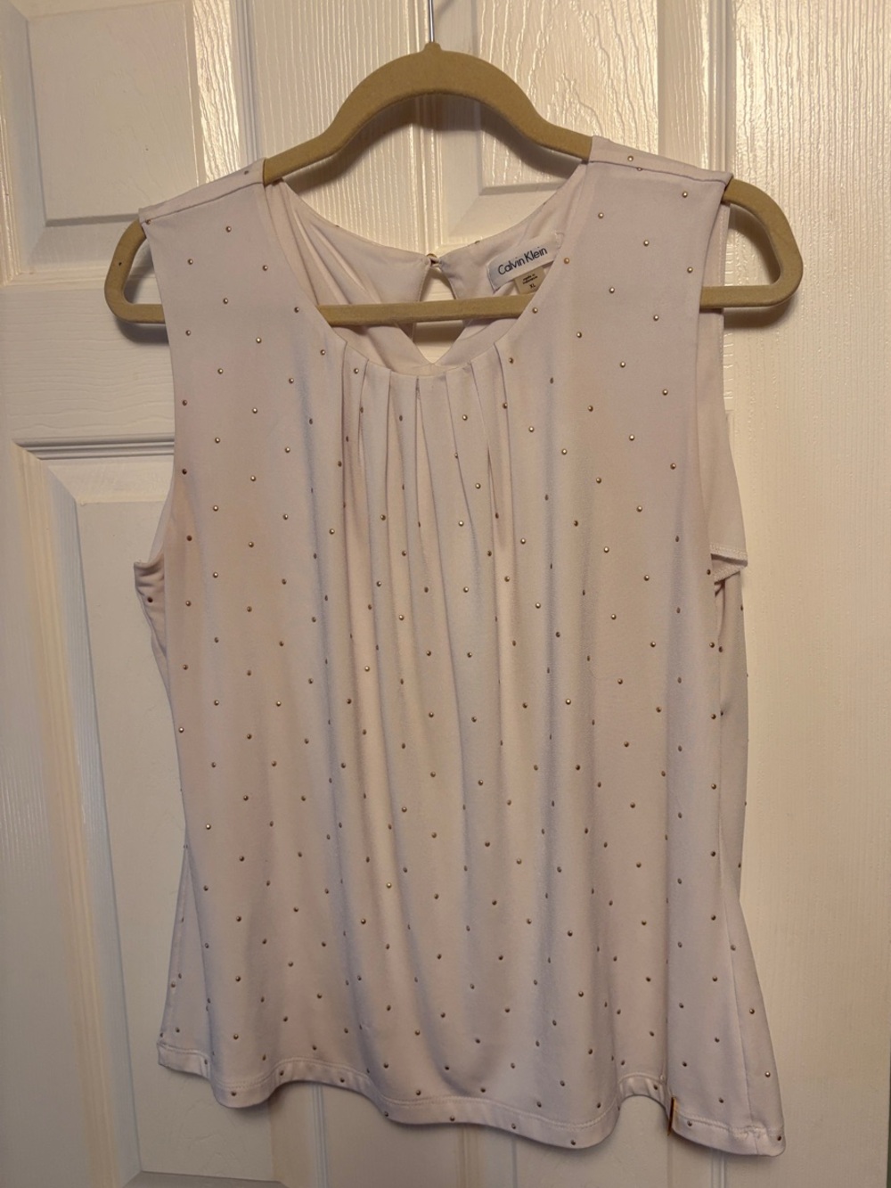Calvin Klein white Sleeveless Studded Pleat Front Camisole